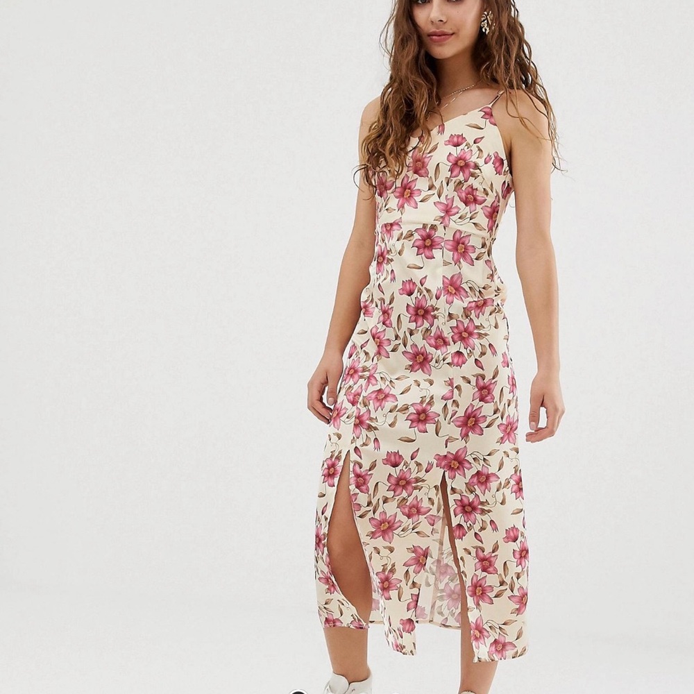 Midi slip dress in printed satin